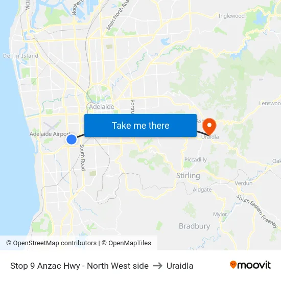 Stop 9 Anzac Hwy - North West side to Uraidla map