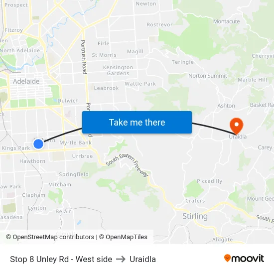 Stop 8 Unley Rd - West side to Uraidla map
