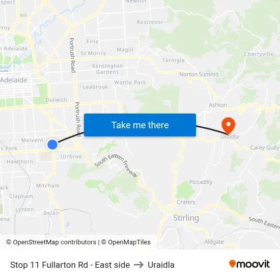 Stop 11 Fullarton Rd - East side to Uraidla map