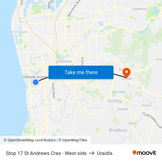 Stop 17 St Andrews Cres - West side to Uraidla map