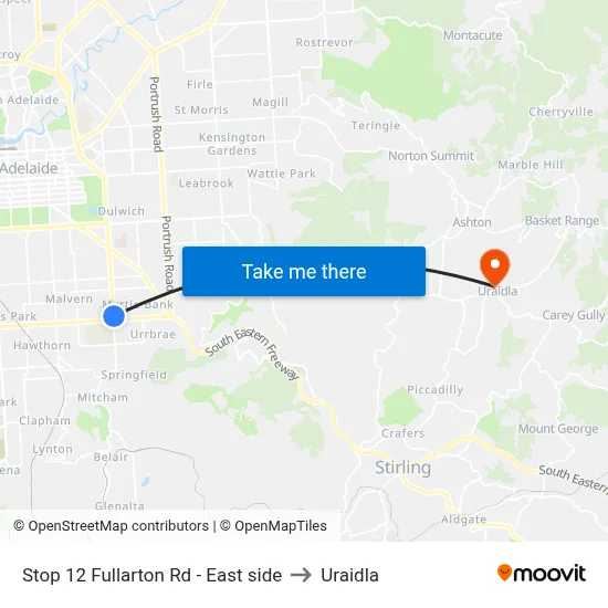 Stop 12 Fullarton Rd - East side to Uraidla map