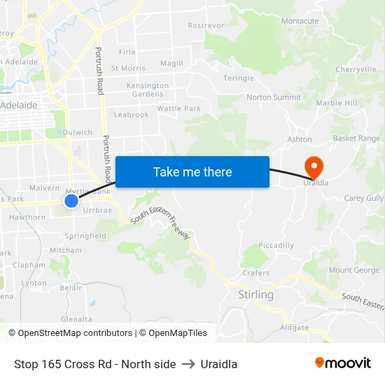 Stop 165 Cross Rd - North side to Uraidla map