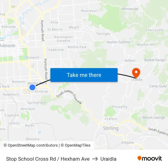 Stop School Cross Rd / Hexham Ave to Uraidla map