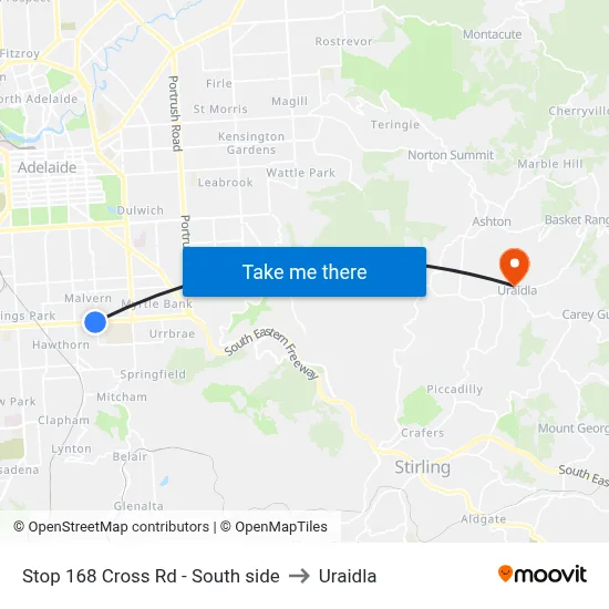 Stop 168 Cross Rd - South side to Uraidla map