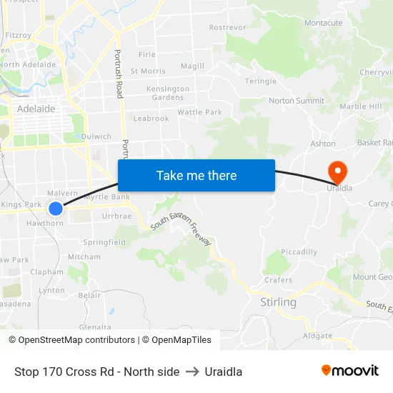 Stop 170 Cross Rd - North side to Uraidla map