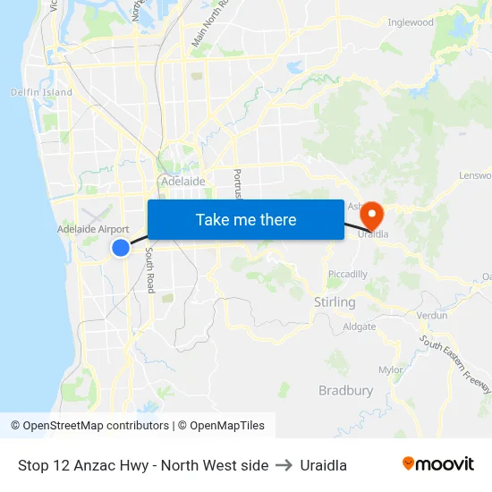 Stop 12 Anzac Hwy - North West side to Uraidla map
