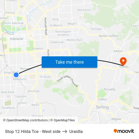 Stop 12 Hilda Tce - West side to Uraidla map