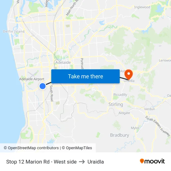 Stop 12 Marion Rd - West side to Uraidla map