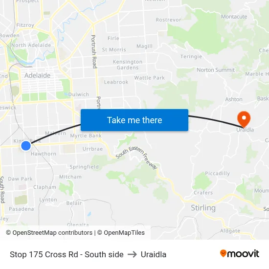 Stop 175 Cross Rd - South side to Uraidla map