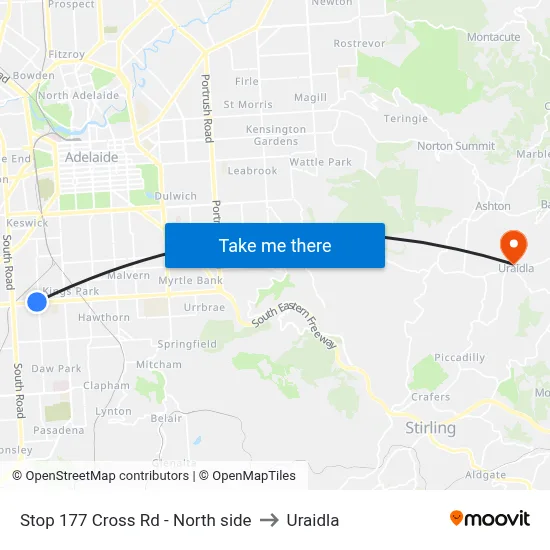 Stop 177 Cross Rd - North side to Uraidla map