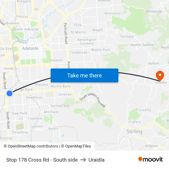 Stop 178 Cross Rd - South side to Uraidla map