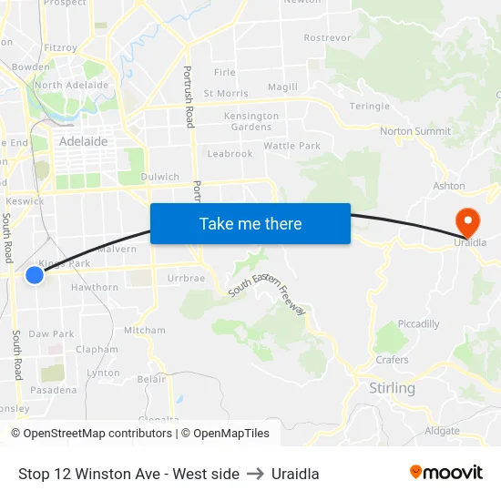 Stop 12 Winston Ave - West side to Uraidla map
