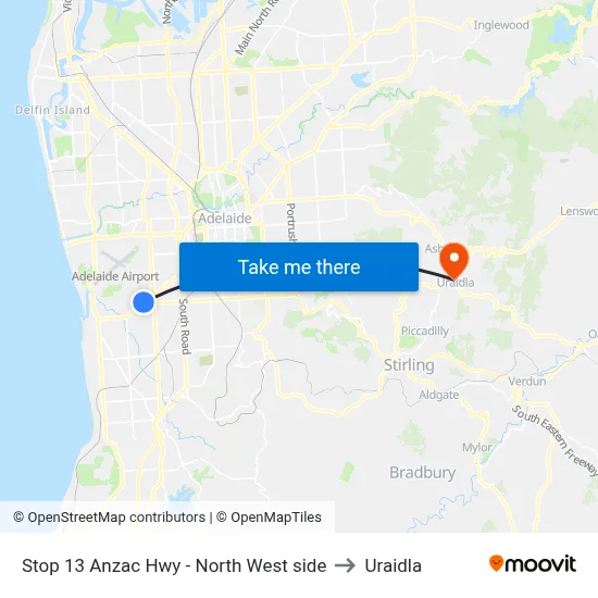 Stop 13 Anzac Hwy - North West side to Uraidla map