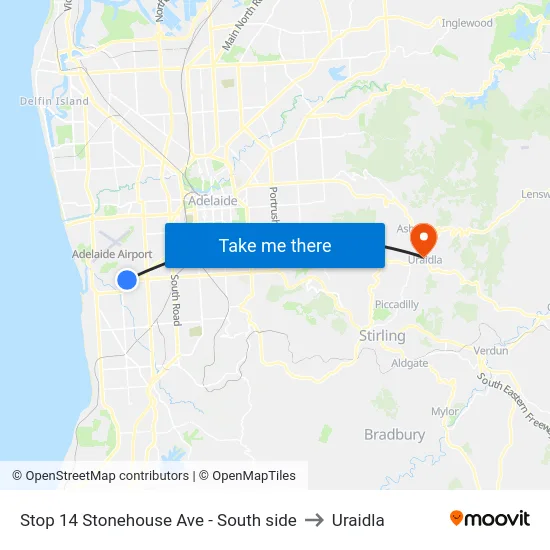 Stop 14 Stonehouse Ave - South side to Uraidla map