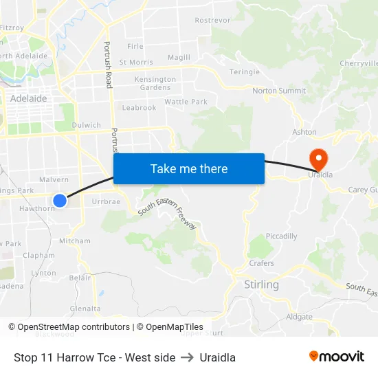 Stop 11 Harrow Tce - West side to Uraidla map