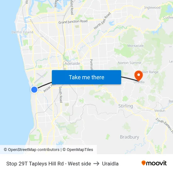 Stop 29T Tapleys Hill Rd - West side to Uraidla map