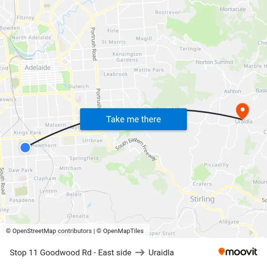 Stop 11 Goodwood Rd - East side to Uraidla map
