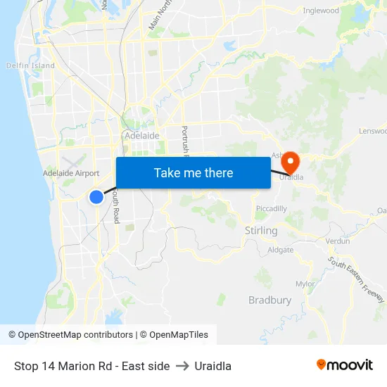Stop 14 Marion Rd - East side to Uraidla map