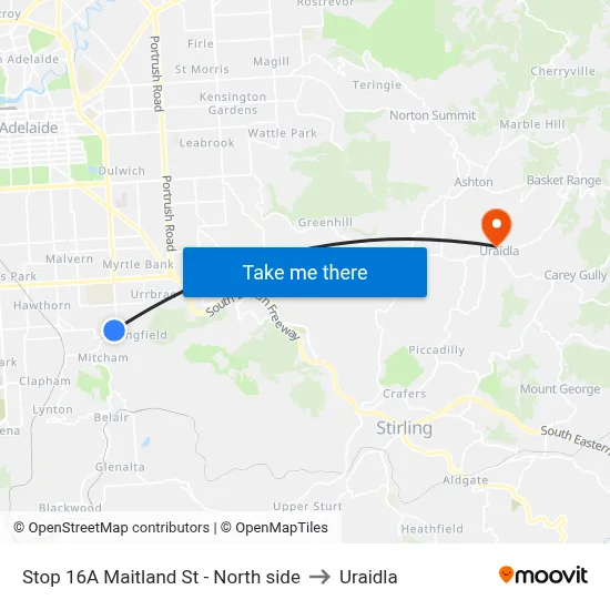 Stop 16A Maitland St - North side to Uraidla map