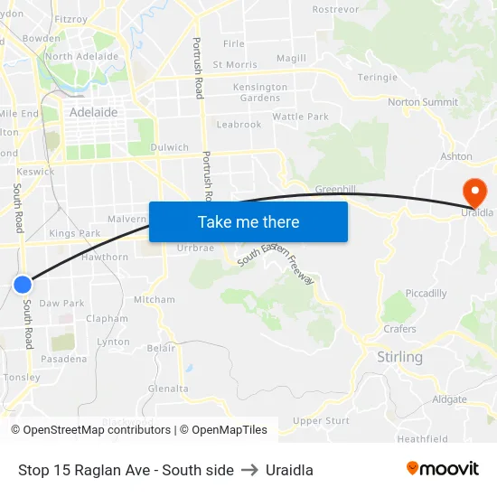 Stop 15 Raglan Ave - South side to Uraidla map
