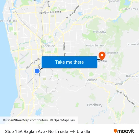 Stop 15A Raglan Ave - North side to Uraidla map