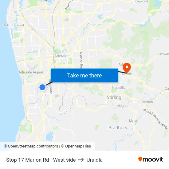 Stop 17 Marion Rd - West side to Uraidla map