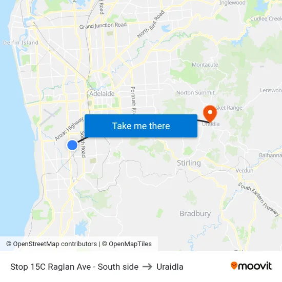 Stop 15C Raglan Ave - South side to Uraidla map