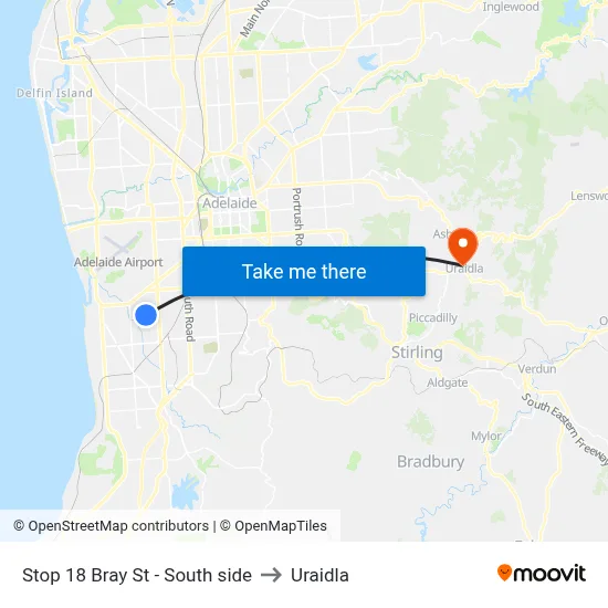 Stop 18 Bray St - South side to Uraidla map