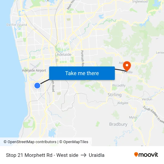 Stop 21 Morphett Rd - West side to Uraidla map