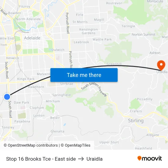 Stop 16 Brooks Tce - East side to Uraidla map
