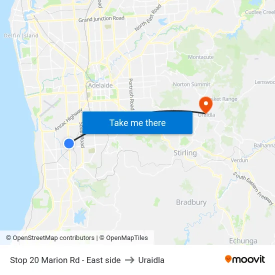 Stop 20 Marion Rd - East side to Uraidla map