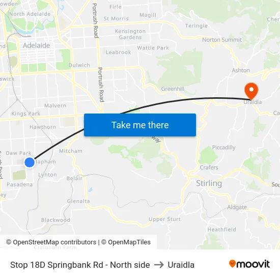 Stop 18D Springbank Rd - North side to Uraidla map