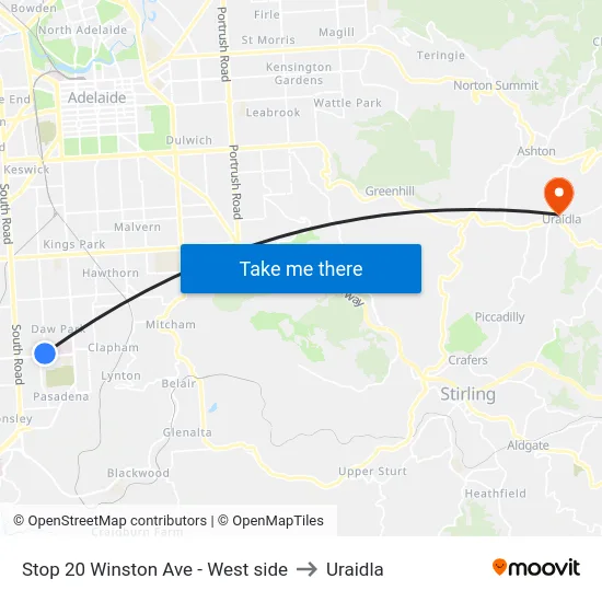 Stop 20 Winston Ave - West side to Uraidla map