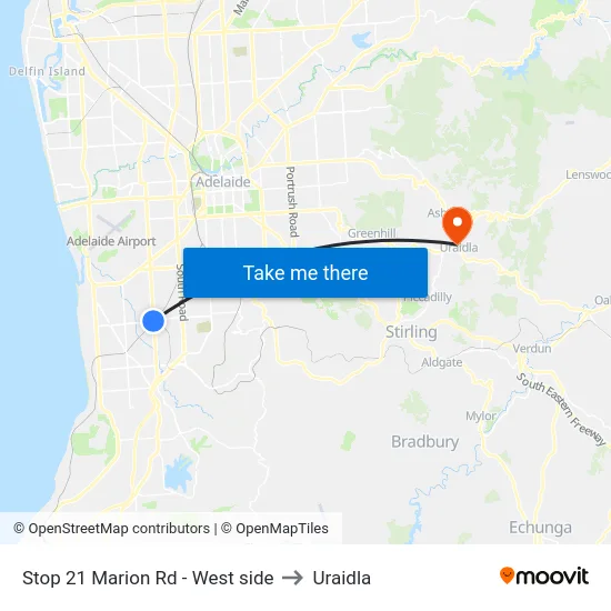 Stop 21 Marion Rd - West side to Uraidla map