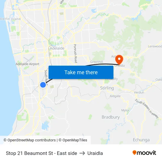 Stop 21 Beaumont St - East side to Uraidla map