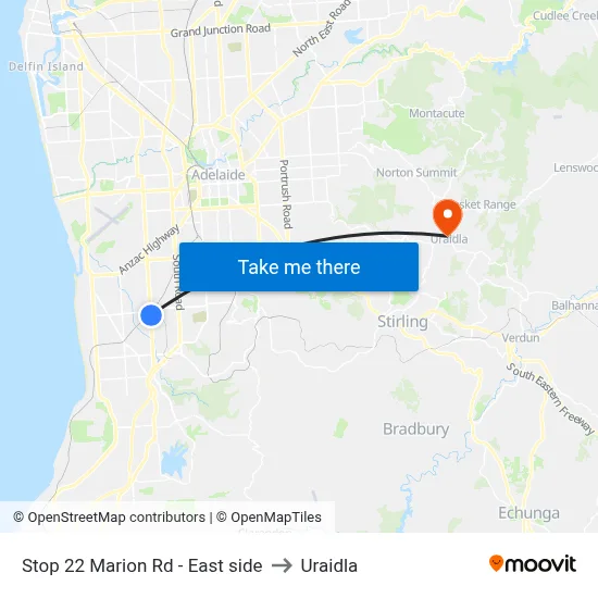 Stop 22 Marion Rd - East side to Uraidla map
