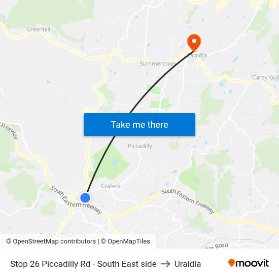 Stop 26 Piccadilly Rd - South East side to Uraidla map