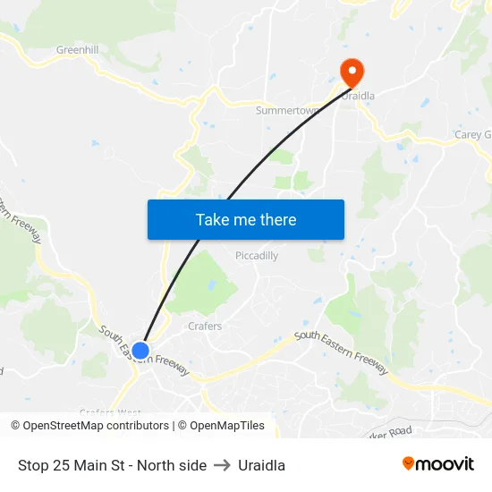 Stop 25 Main St - North side to Uraidla map