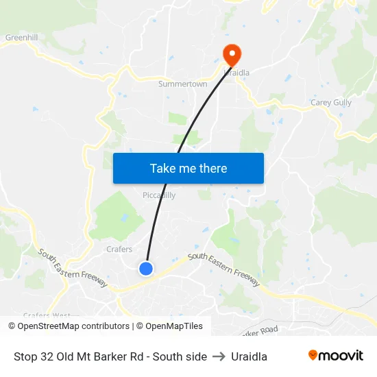 Stop 32 Old Mt Barker Rd - South side to Uraidla map
