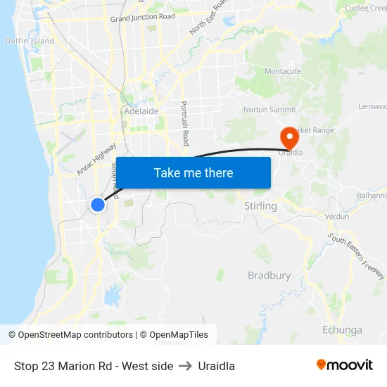 Stop 23 Marion Rd - West side to Uraidla map