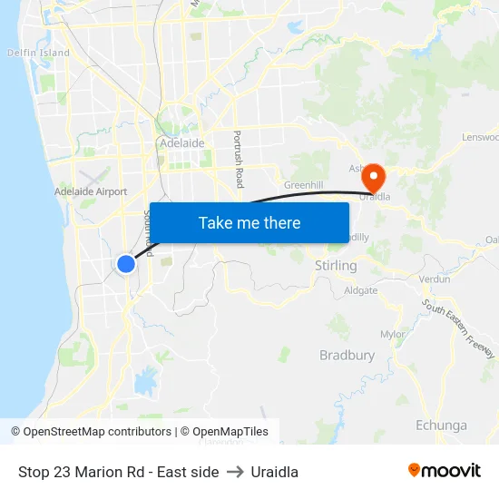 Stop 23 Marion Rd - East side to Uraidla map