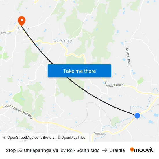 Stop 53 Onkaparinga Valley Rd - South side to Uraidla map