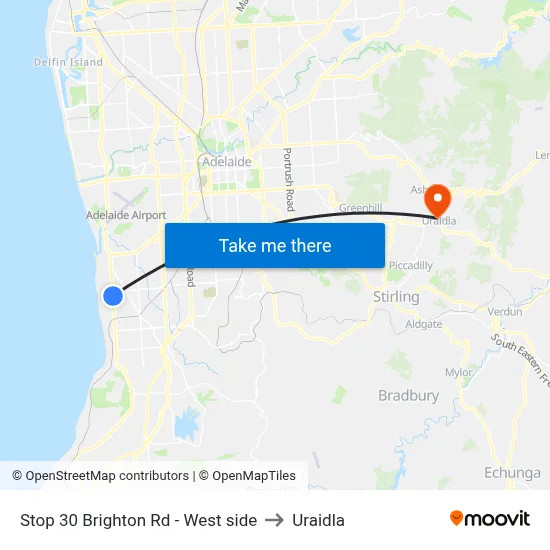 Stop 30 Brighton Rd - West side to Uraidla map