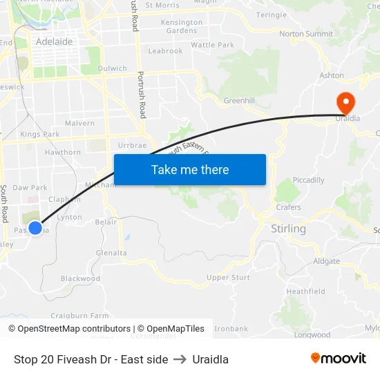 Stop 20 Fiveash Dr - East side to Uraidla map