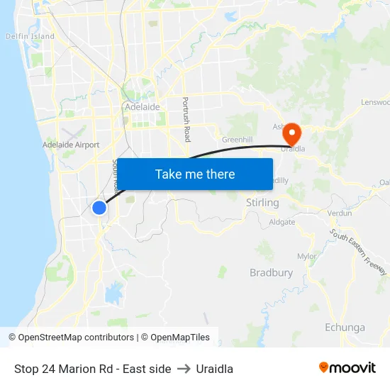 Stop 24 Marion Rd - East side to Uraidla map