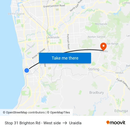 Stop 31 Brighton Rd - West side to Uraidla map