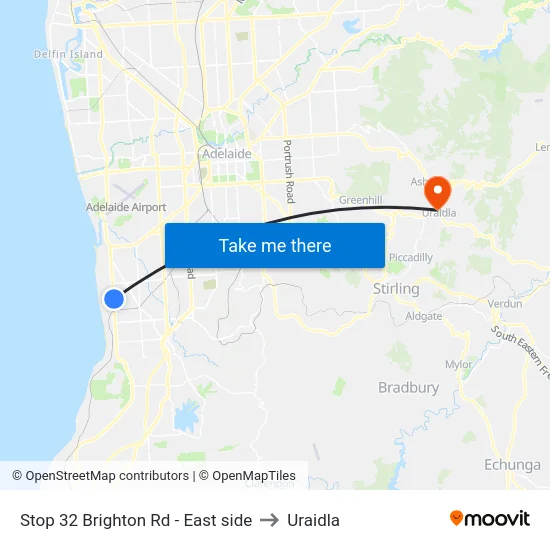 Stop 32 Brighton Rd - East side to Uraidla map