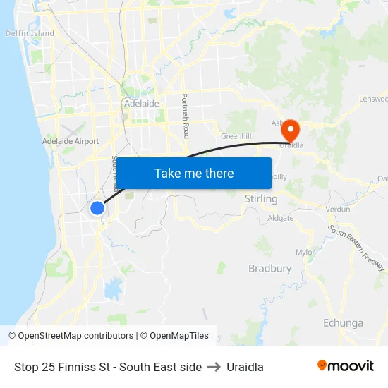Stop 25 Finniss St - South East side to Uraidla map
