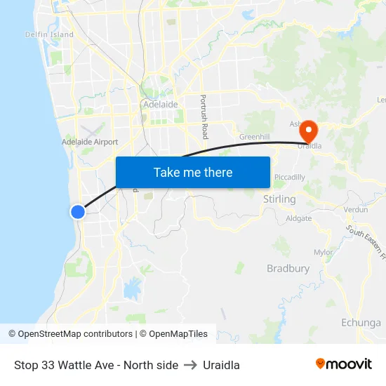 Stop 33 Wattle Ave - North side to Uraidla map