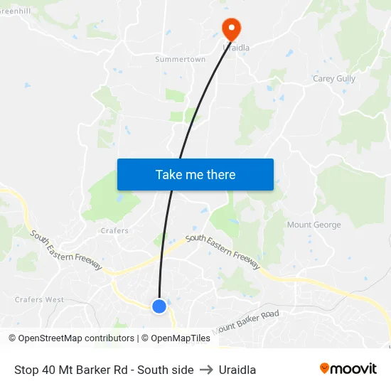Stop 40 Mt Barker Rd - South side to Uraidla map